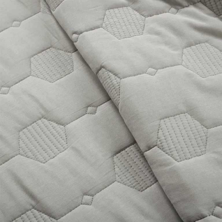 Full/Queen size Lightweight Grey Textured Cotton 3 Piece Quilt Set Photo 3