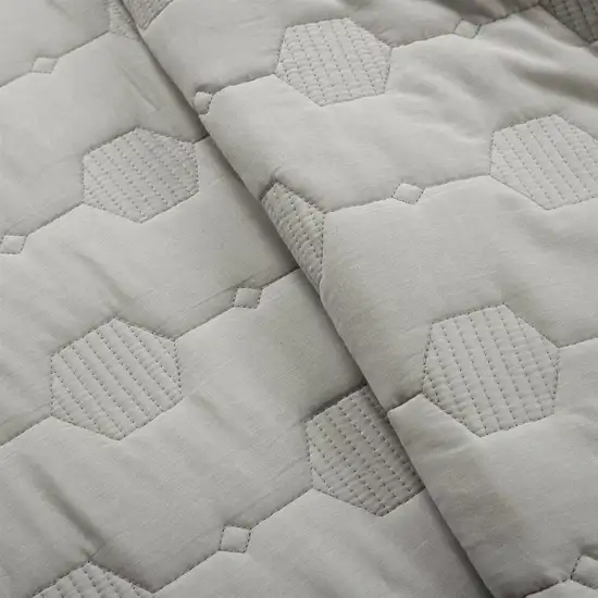 Full/Queen size Lightweight Grey Textured Cotton 3 Piece Quilt Set Photo 3