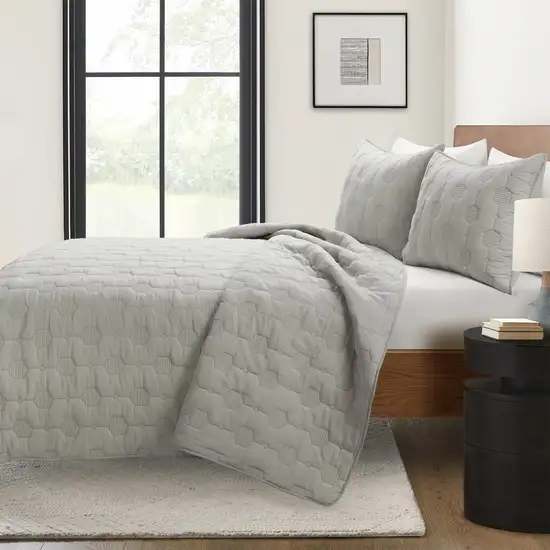Full/Queen size Lightweight Grey Textured Cotton 3 Piece Quilt Set Photo 2