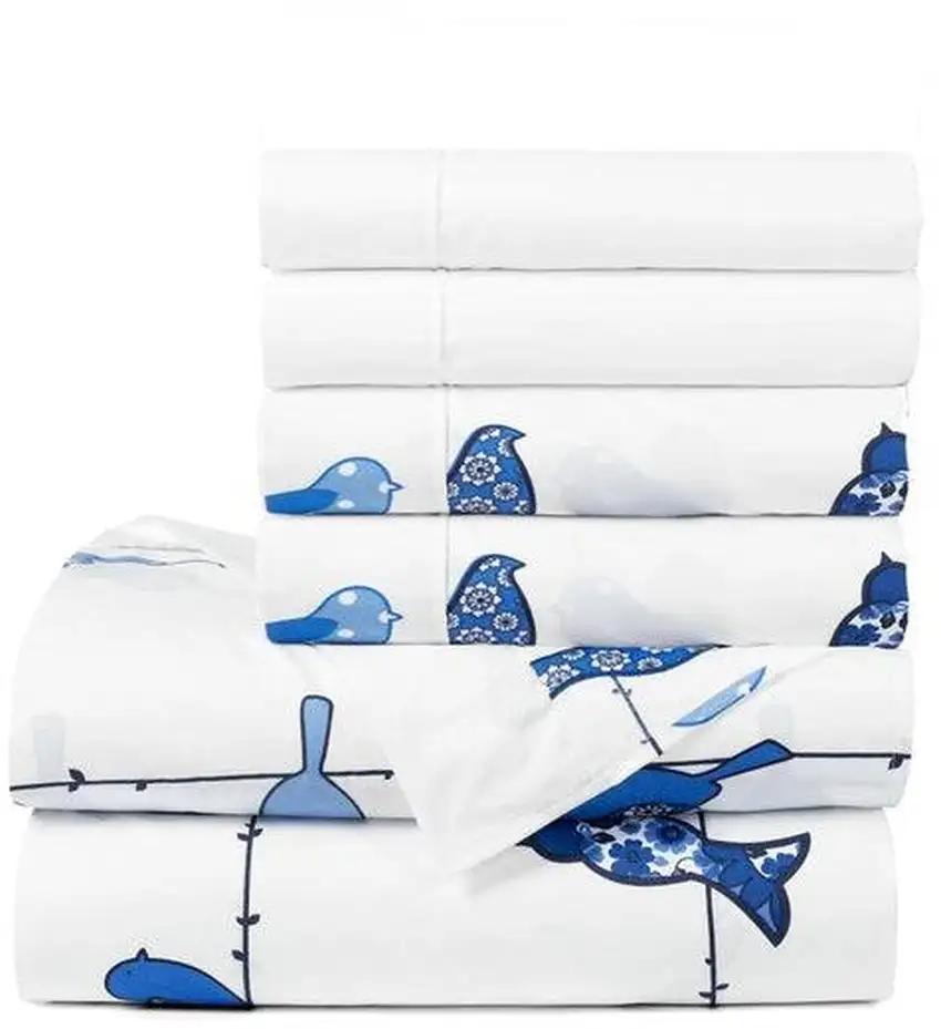 Full Size Blue Birds Polyester 6 Piece Soft Sheet Set Photo 2
