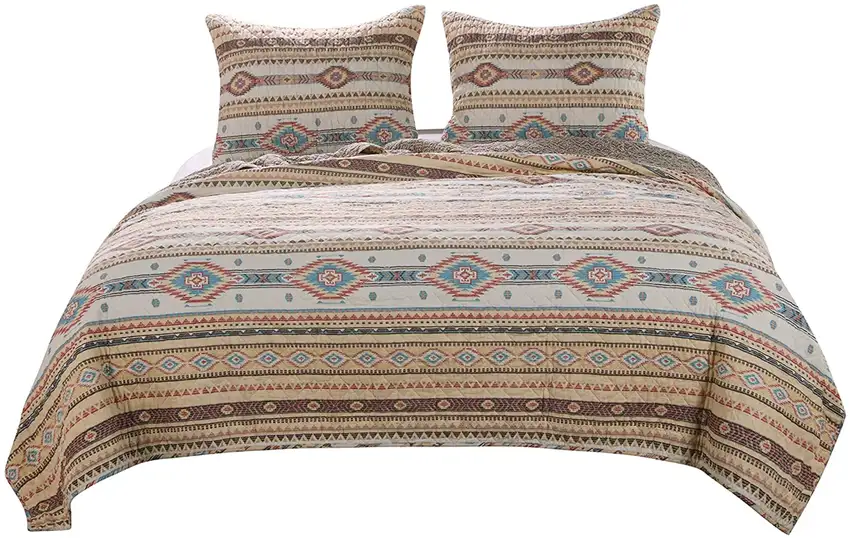 Full Size 3 Piece Polyester Quilt Set with Kilim Pattern, Multicolor Photo 1