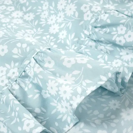 Full Size Polyester Blue Ruffle Floral 6 Piece Sheet Set Photo 3