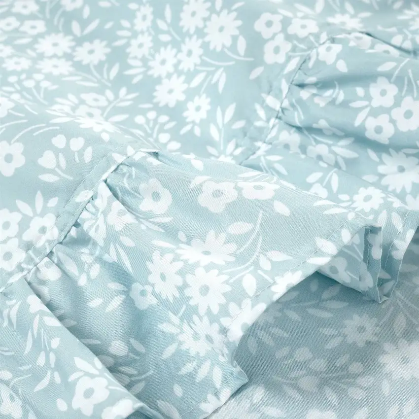 Full Size Polyester Blue Ruffle Floral 6 Piece Sheet Set Photo 3