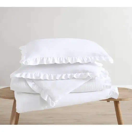 Full Size White Stone Washed Ruffled Edge Microfiber Comforter Set Photo 3