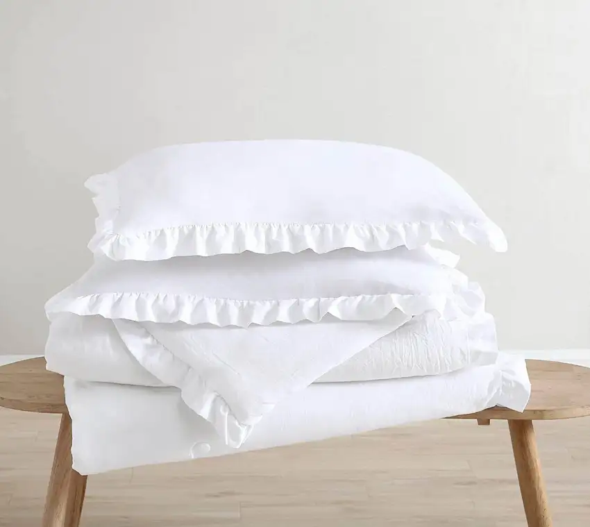 Full Size White Stone Washed Ruffled Edge Microfiber Comforter Set Photo 3