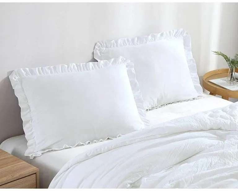 Full Size White Stone Washed Ruffled Edge Microfiber Comforter Set Photo 2