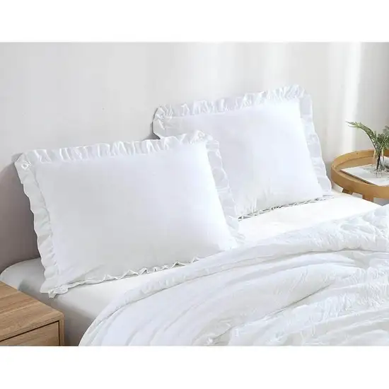 Full Size White Stone Washed Ruffled Edge Microfiber Comforter Set Photo 2