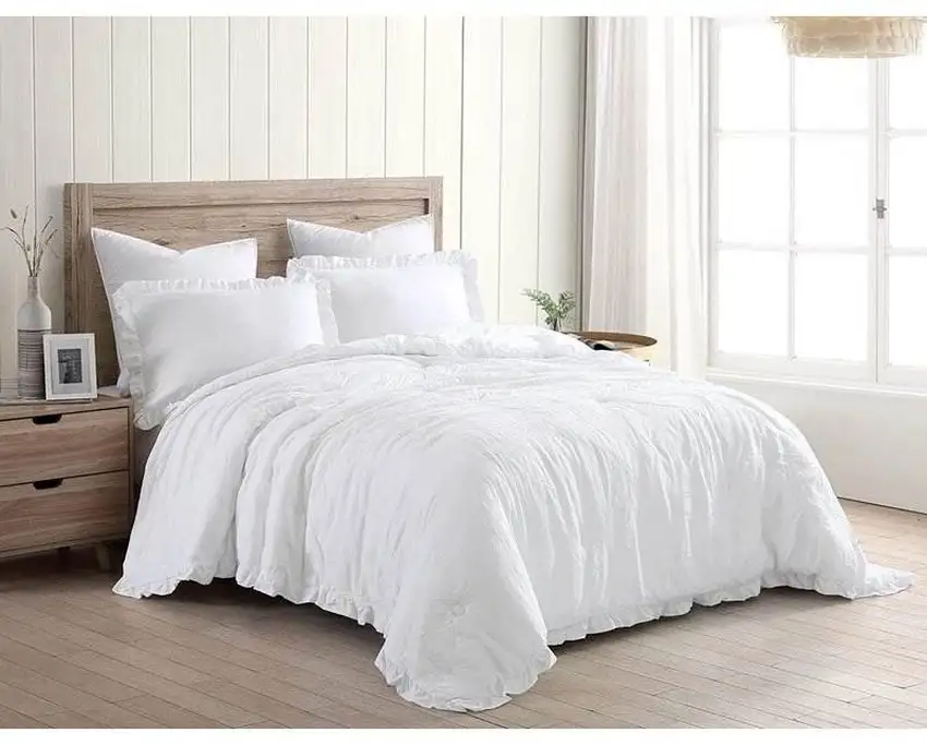 Full Size White Stone Washed Ruffled Edge Microfiber Comforter Set Photo 1