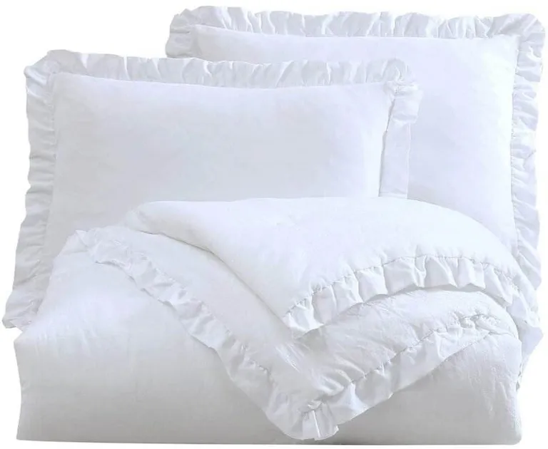 Full Size White Stone Washed Ruffled Edge Microfiber Comforter Set Photo 4
