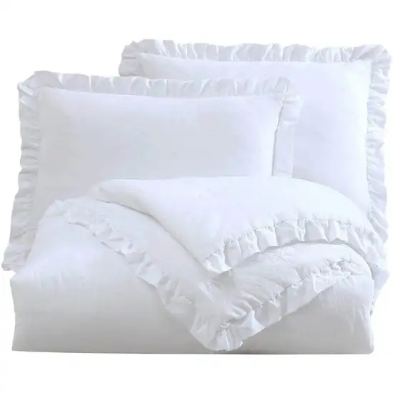 Full Size White Stone Washed Ruffled Edge Microfiber Comforter Set Photo 4