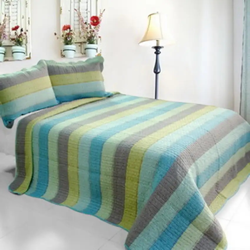 Garden of Peace -  3PC Cotton Vermicelli-Quilted Printed Quilt Set (Full/Queen Size) Photo 2