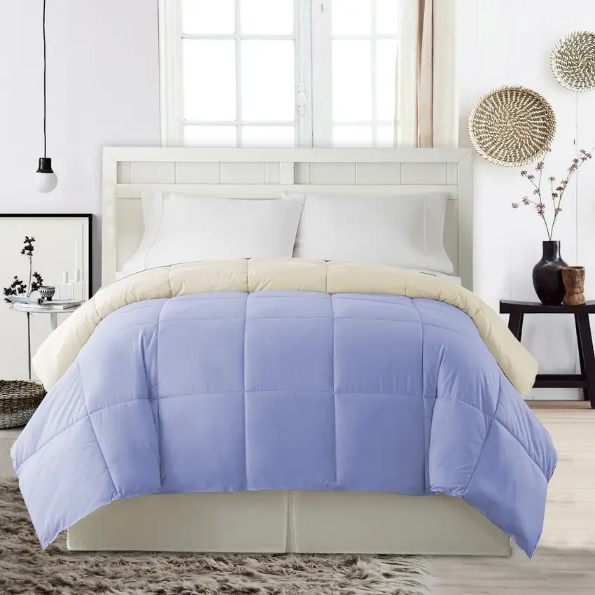 Genoa King Size Box Quilted Reversible Comforter The Urban Port, Blue and Cream Photo 6