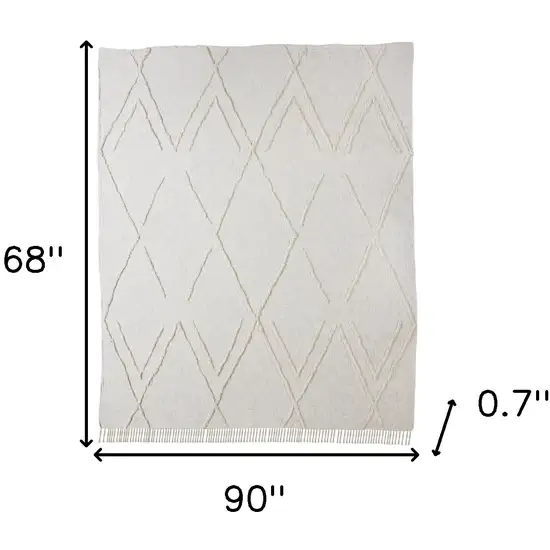 Ivory Geometric Twin Cotton Coverlet With Fringe Photo 7