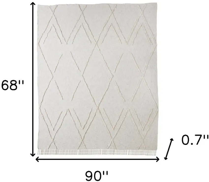 Ivory Geometric Twin Cotton Coverlet With Fringe Photo 7