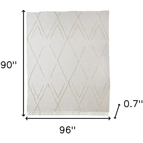 Ivory Geometric King Cotton Coverlet With Fringe Photo 7
