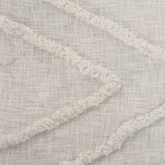 Ivory Geometric King Cotton Coverlet With Fringe Photo 8