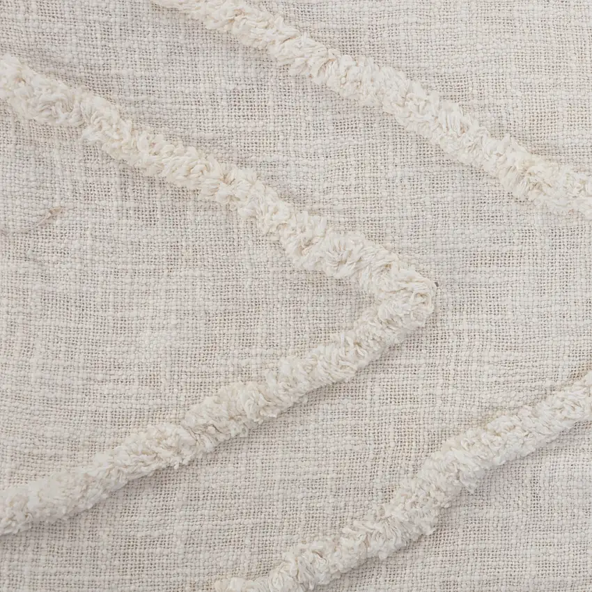 Ivory Geometric King Cotton Coverlet With Fringe Photo 8