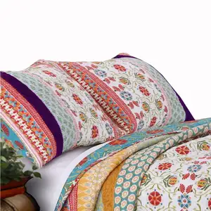 Photo of Geometric and Floral Print Twin Size Quilt Set with 1 Sham