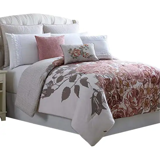 Ghent 8 Piece Queen Comforter Set with Floral Panel Print The Urban Port, Multicolor Photo 1