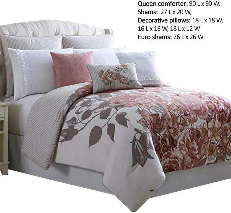 Ghent 8 Piece Queen Comforter Set with Floral Panel Print The Urban Port, Multicolor Photo 2