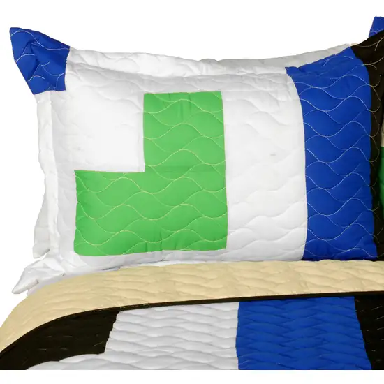 Glass Island -  3PC Vermicelli-Quilted Patchwork Quilt Set (Full/Queen Size) Photo 3