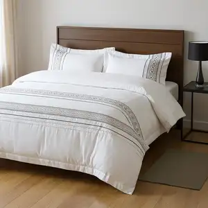 Photo of Gold Gray And White King Cotton Washable Duvet Cover Set With Two Shams