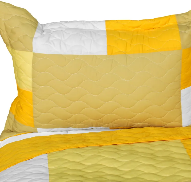 Gorgeous Sunshine - Vermicelli-Quilted Patchwork Plaid Quilt Set Full/Queen Photo 2