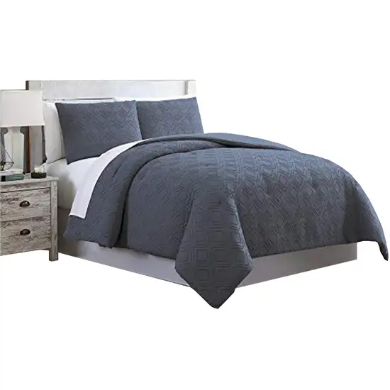 Gothenburg 3 Piece Diamond Pattern Queen Size Comforter Set The Urban Port,Navy Photo 1