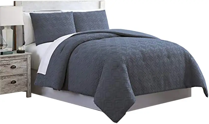 Gothenburg 3 Piece Diamond Pattern Queen Size Comforter Set The Urban Port,Navy Photo 1