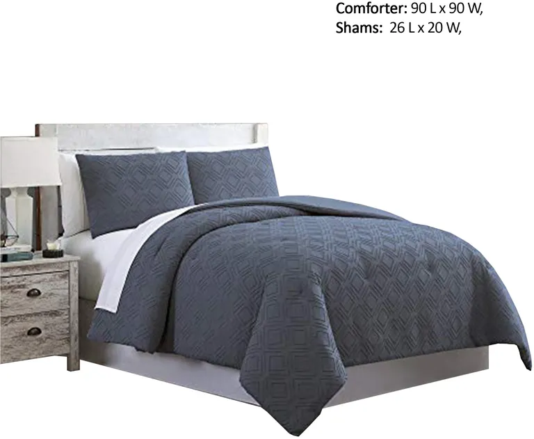 Gothenburg 3 Piece Diamond Pattern Queen Size Comforter Set The Urban Port,Navy Photo 2