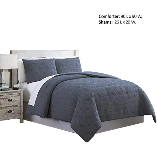 Gothenburg 3 Piece Diamond Pattern Queen Size Comforter Set The Urban Port,Navy Photo 2