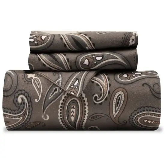 Gray Ivory And Brown King Cotton Washable Duvet Cover Set With Two Shams Photo 3