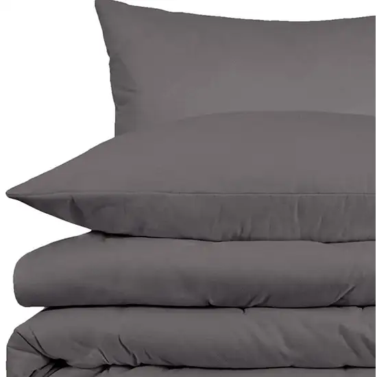 Gray King Cotton Blend Washable Duvet Cover Set With Two Shams Photo 3