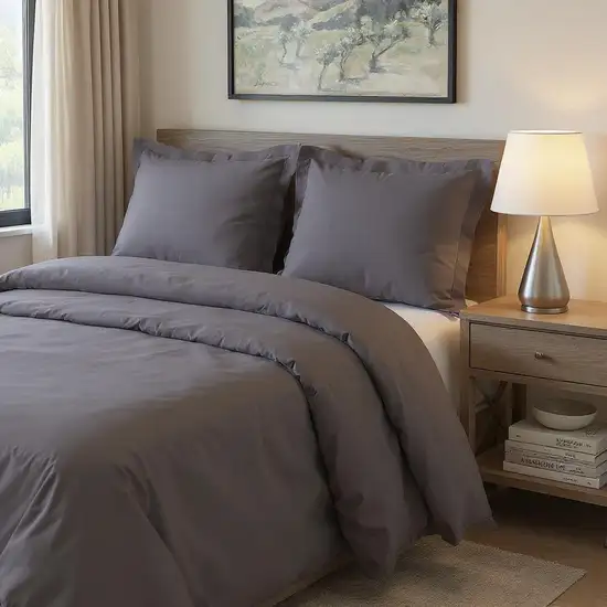 Gray King Cotton Blend Washable Duvet Cover Set With Two Shams Photo 1