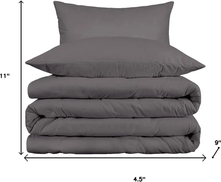 Gray King Cotton Blend Washable Duvet Cover Set With Two Shams Photo 5