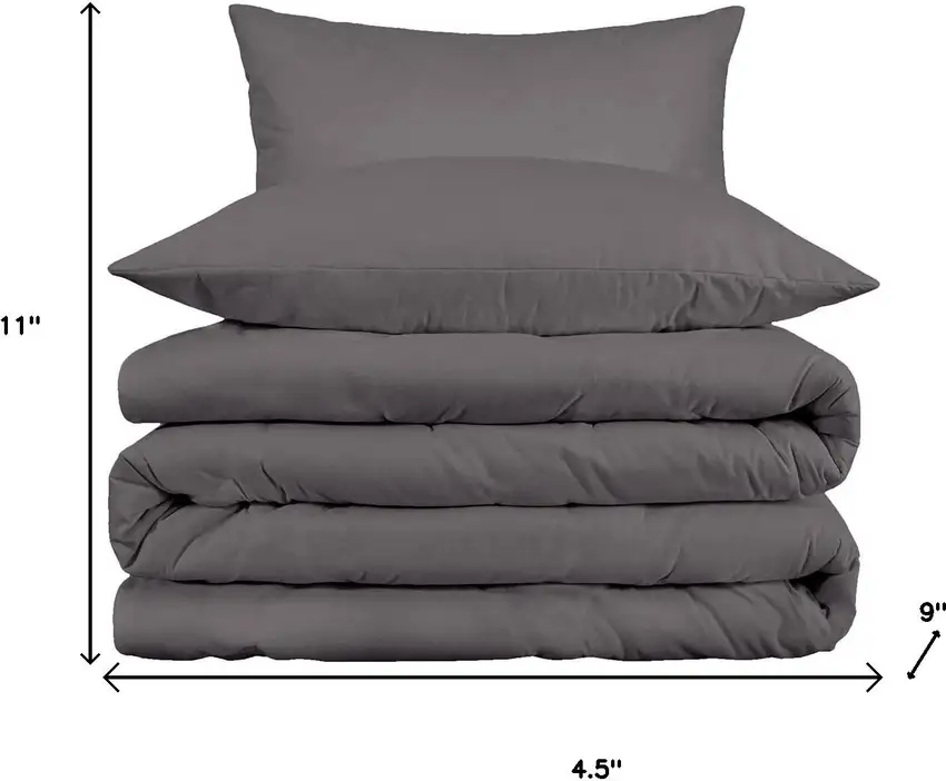 Gray King Cotton Blend Washable Duvet Cover Set With Two Shams Photo 6