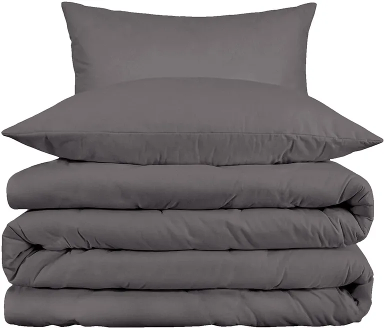 Gray King Cotton Blend Washable Duvet Cover Set With Two Shams Photo 2