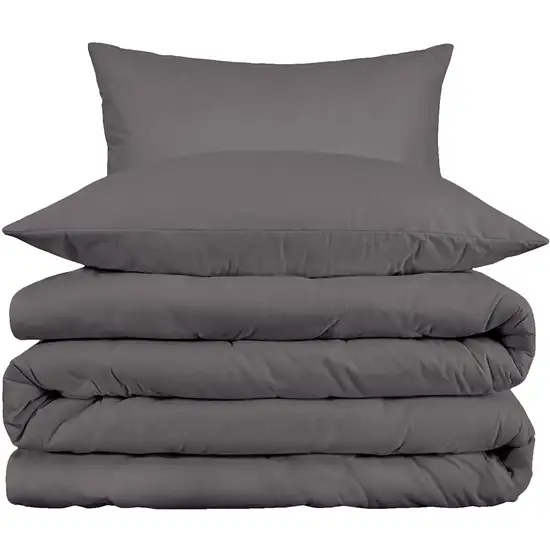 Gray King Cotton Blend Washable Duvet Cover Set With Two Shams Photo 2