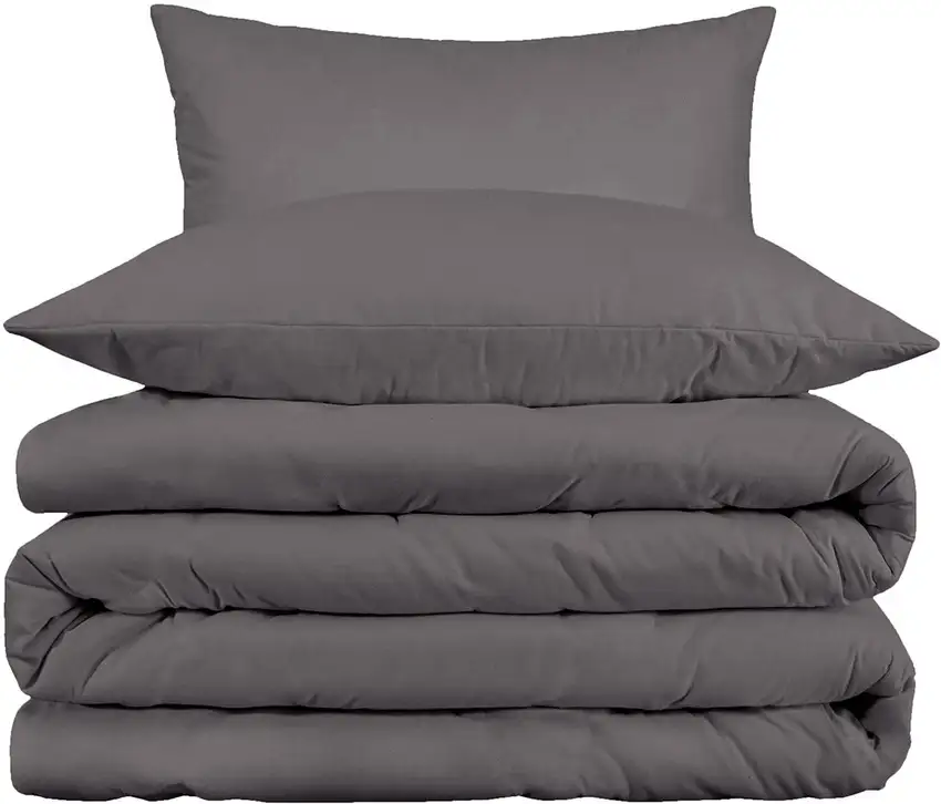 Gray King Cotton Blend Washable Duvet Cover Set With Two Shams Photo 2