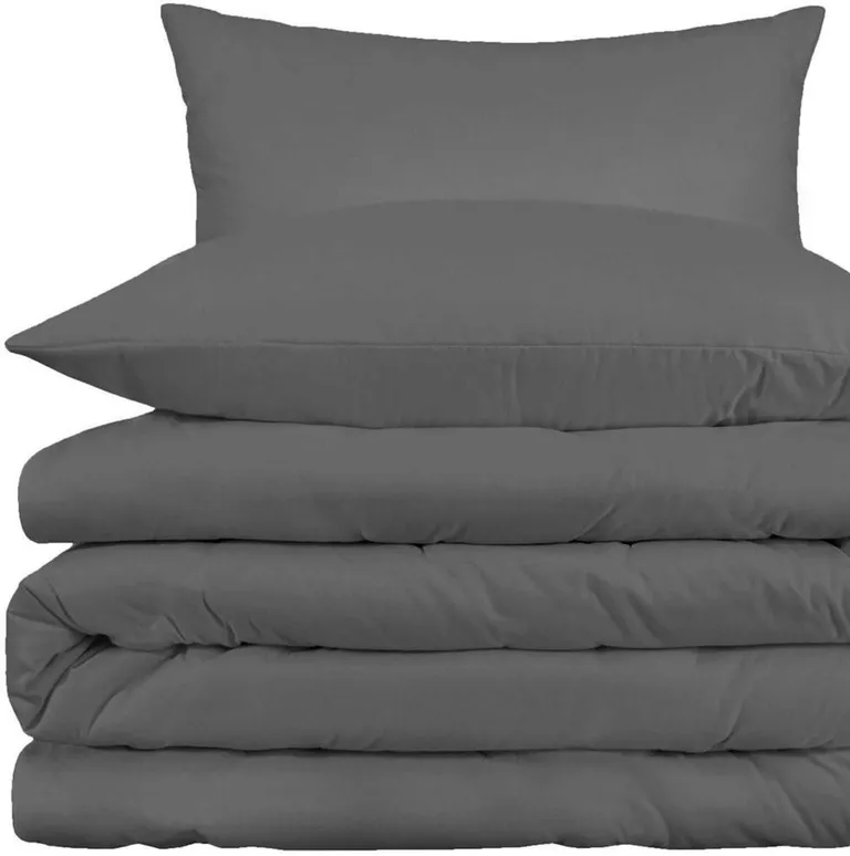 Gray King Cotton Blend Washable Duvet Cover Set Photo 3