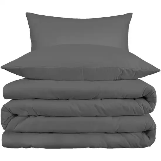 Gray Queen Cotton Blend Washable Duvet Cover Set Photo 1