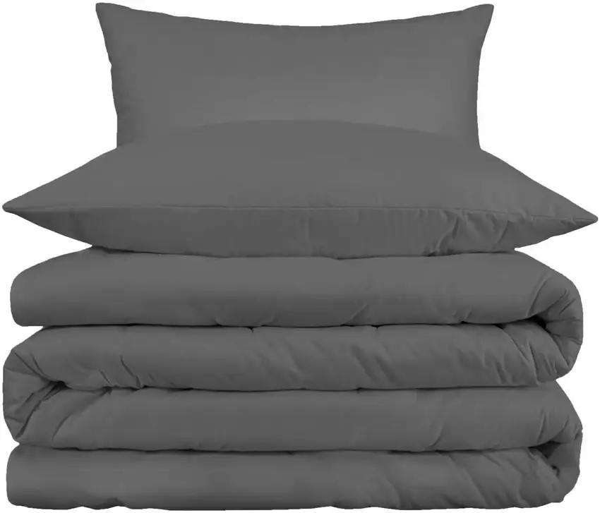 Gray Queen Cotton Blend Washable Duvet Cover Set Photo 1