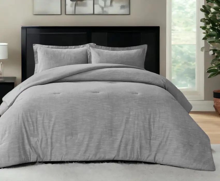 Gray Queen 100% Cotton 140 Thread Count Washable Down Comforter Set Photo 1