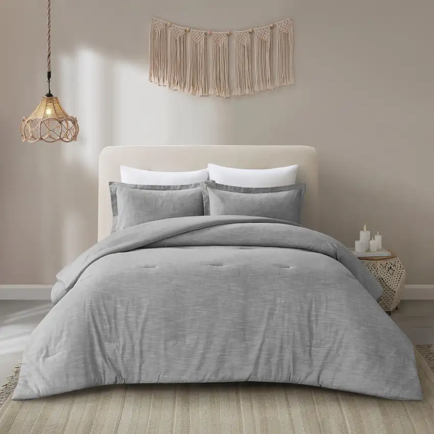Gray Queen 100% Cotton 140 Thread Count Washable Down Comforter Set Photo 4