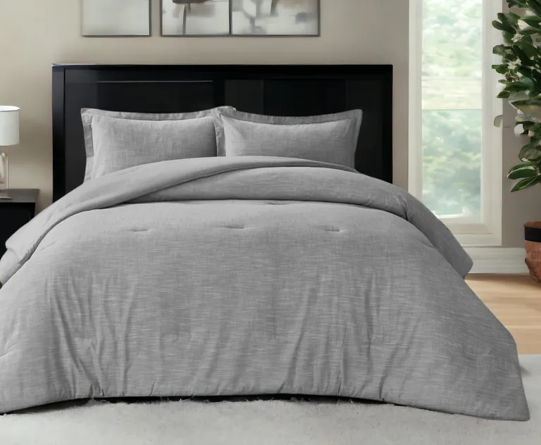 Gray Queen 100% Cotton 140 Thread Count Washable Down Comforter Set Photo 3