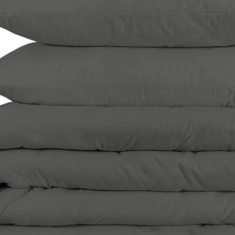 Gray Queen Cotton Washable Duvet Cover Set With Two Shams Photo 3