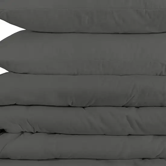 Gray Queen Cotton Washable Duvet Cover Set With Two Shams Photo 3