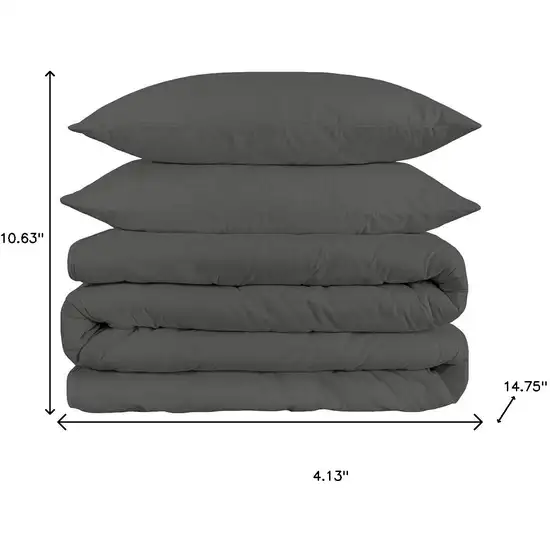 Gray Queen Cotton Washable Duvet Cover Set With Two Shams Photo 6