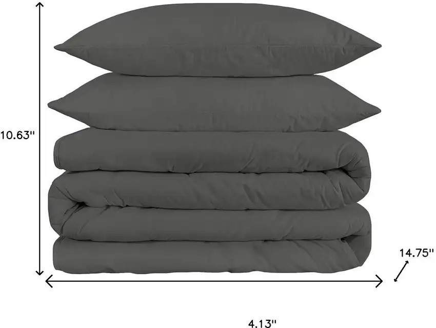 Gray Queen Cotton Washable Duvet Cover Set With Two Shams Photo 6