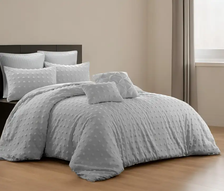 Gray Queen Polyester 220 Thread Count Washable Duvet Cover Set Photo 1